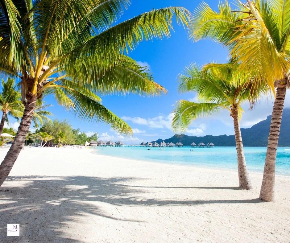 White sand beaches in Bora Bora