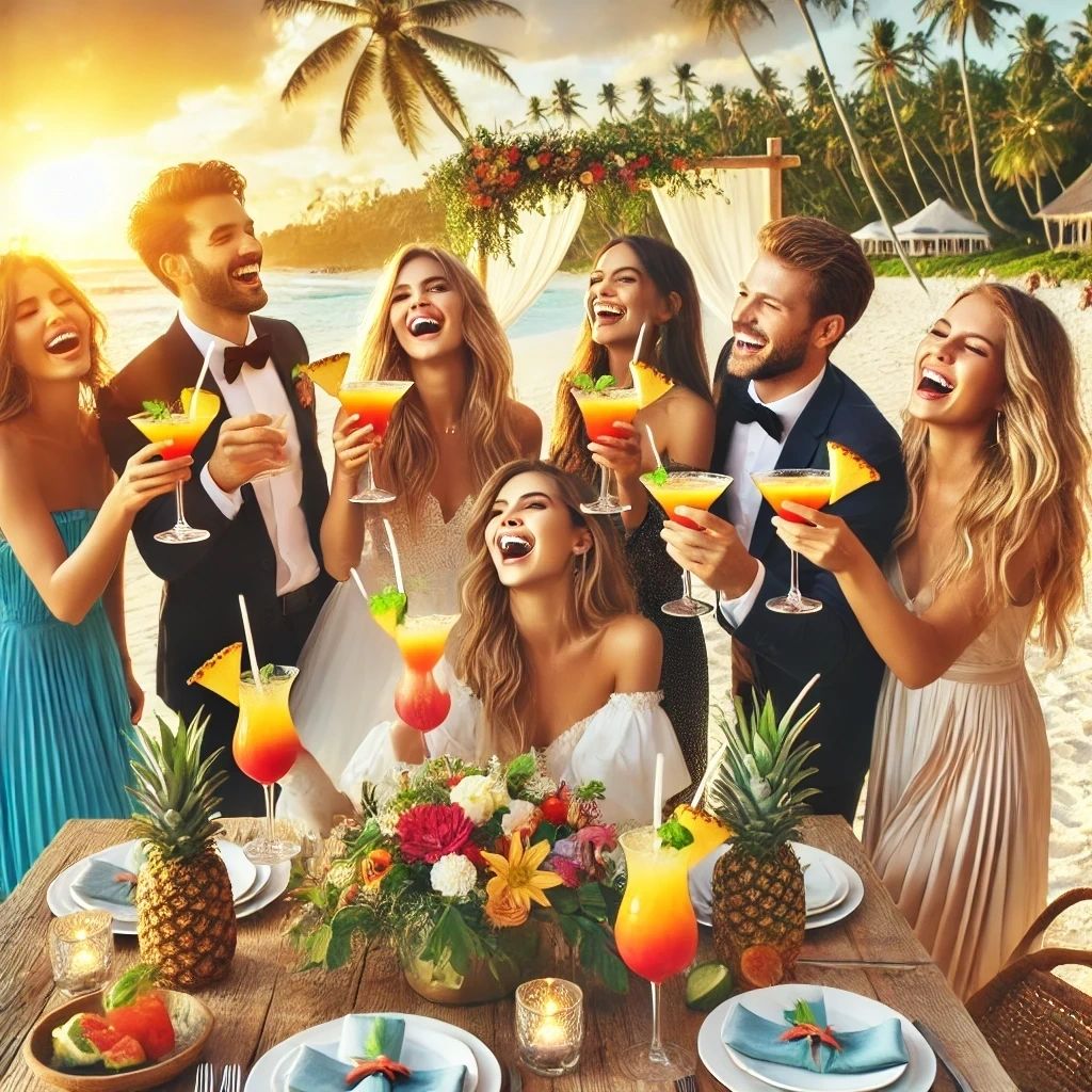 Wedding Guests enjoying cocktail hour at a beach wedding