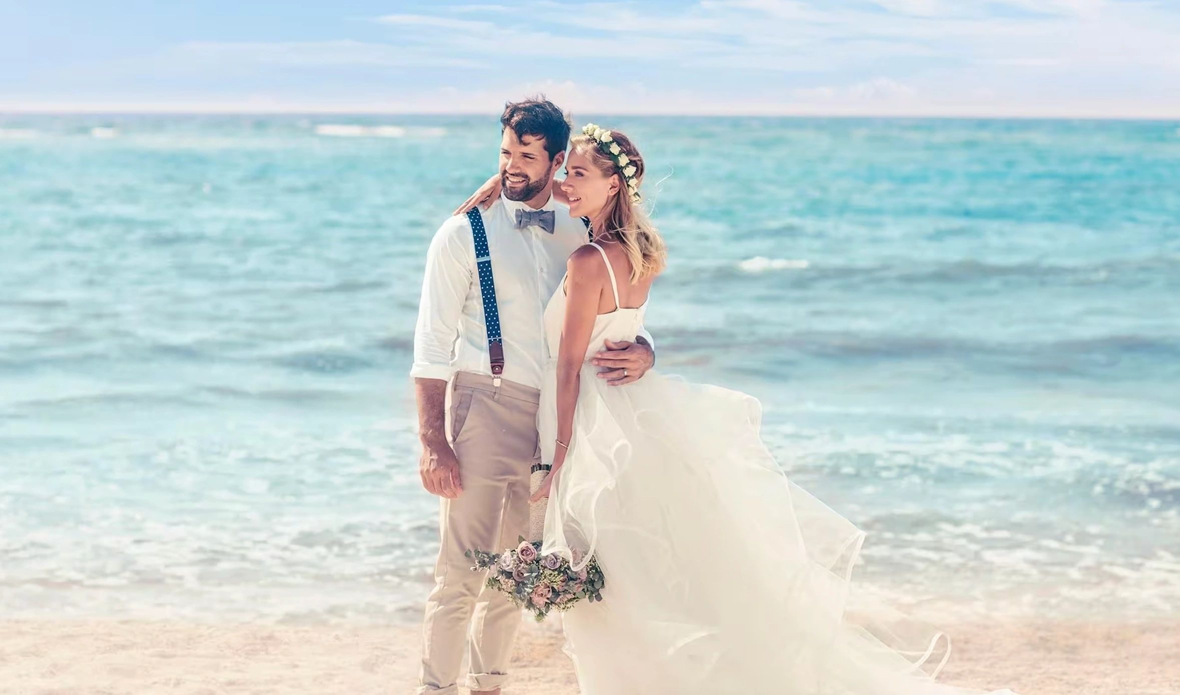 Bride & Groom on the beach at UNICO 20°87° Riviera Maya Mexico.