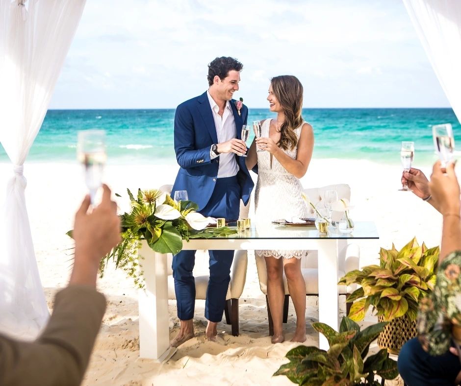 Couple at a seaside wedding ceremony