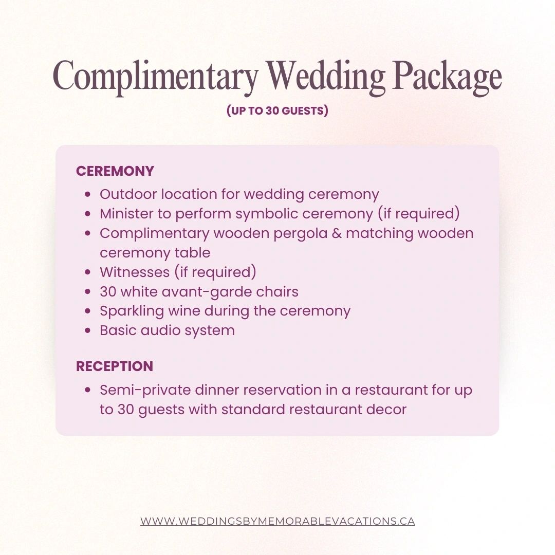 Complimentary wedding package inclusions