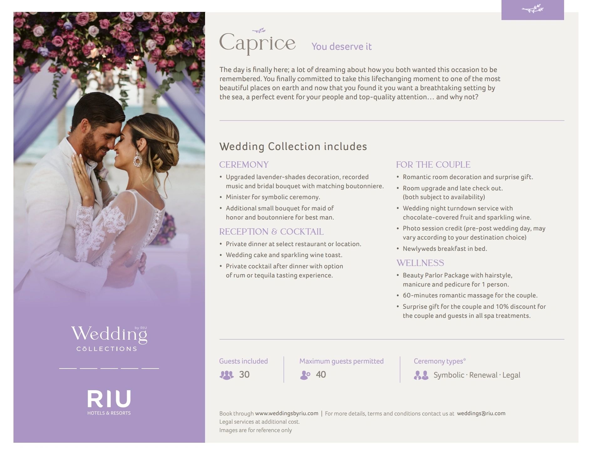 Caprice Wedding Package at Riu Resorts