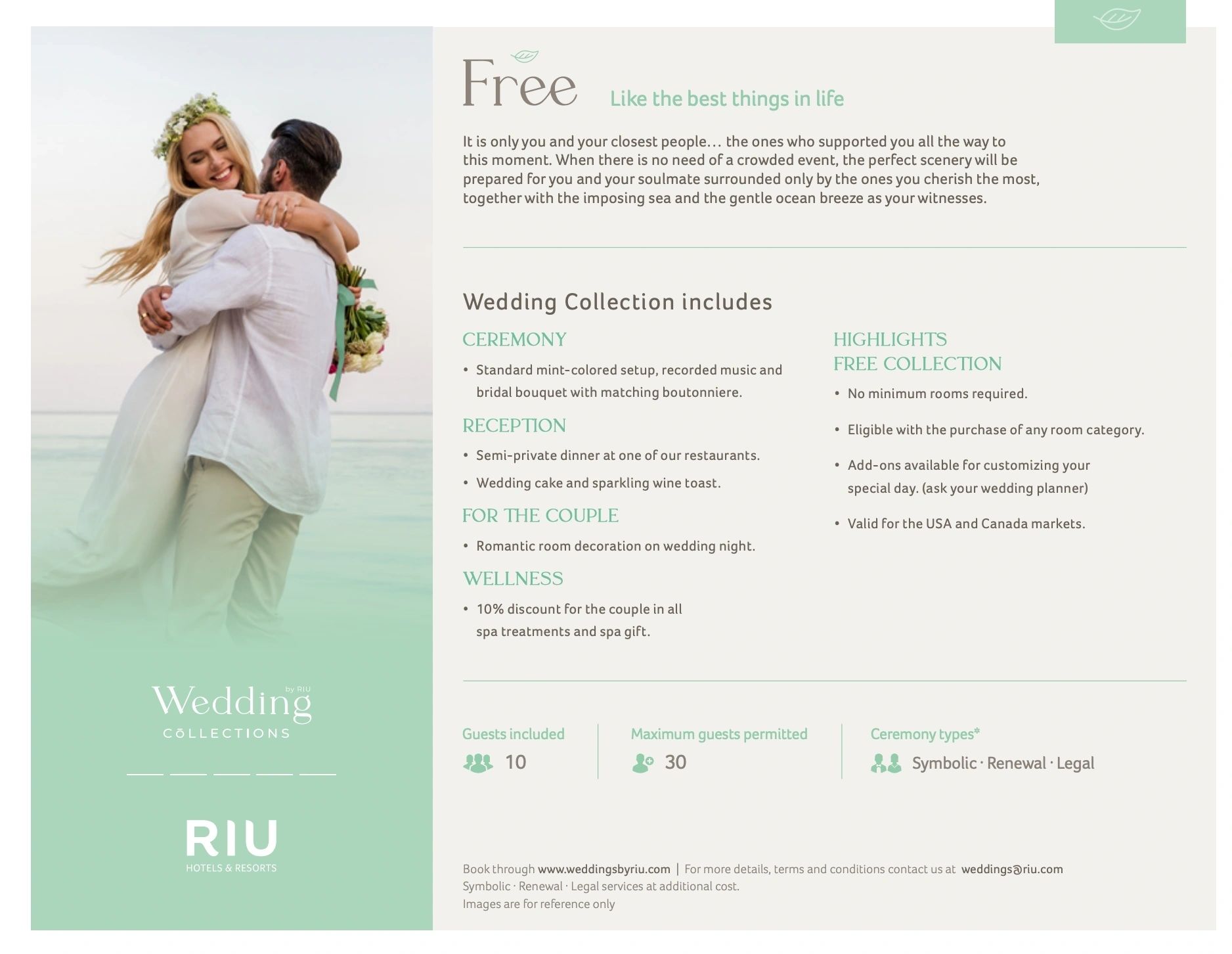 Free wedding pacakge at Select Riu Resorts