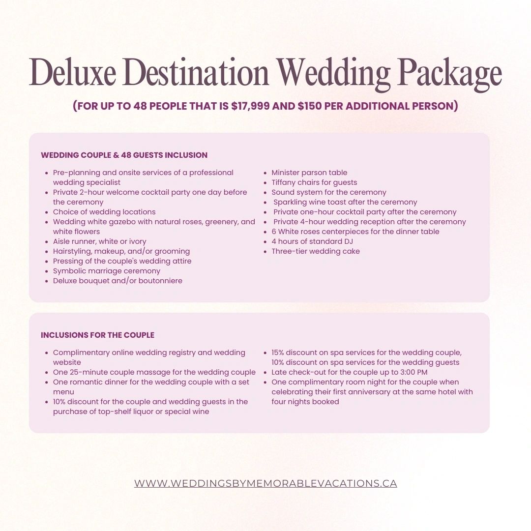 Deluxe destination wedding package inclusions