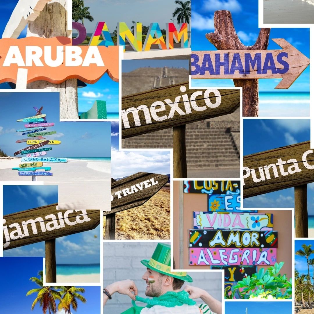Collage of Caribbean and Mexico travel destinations