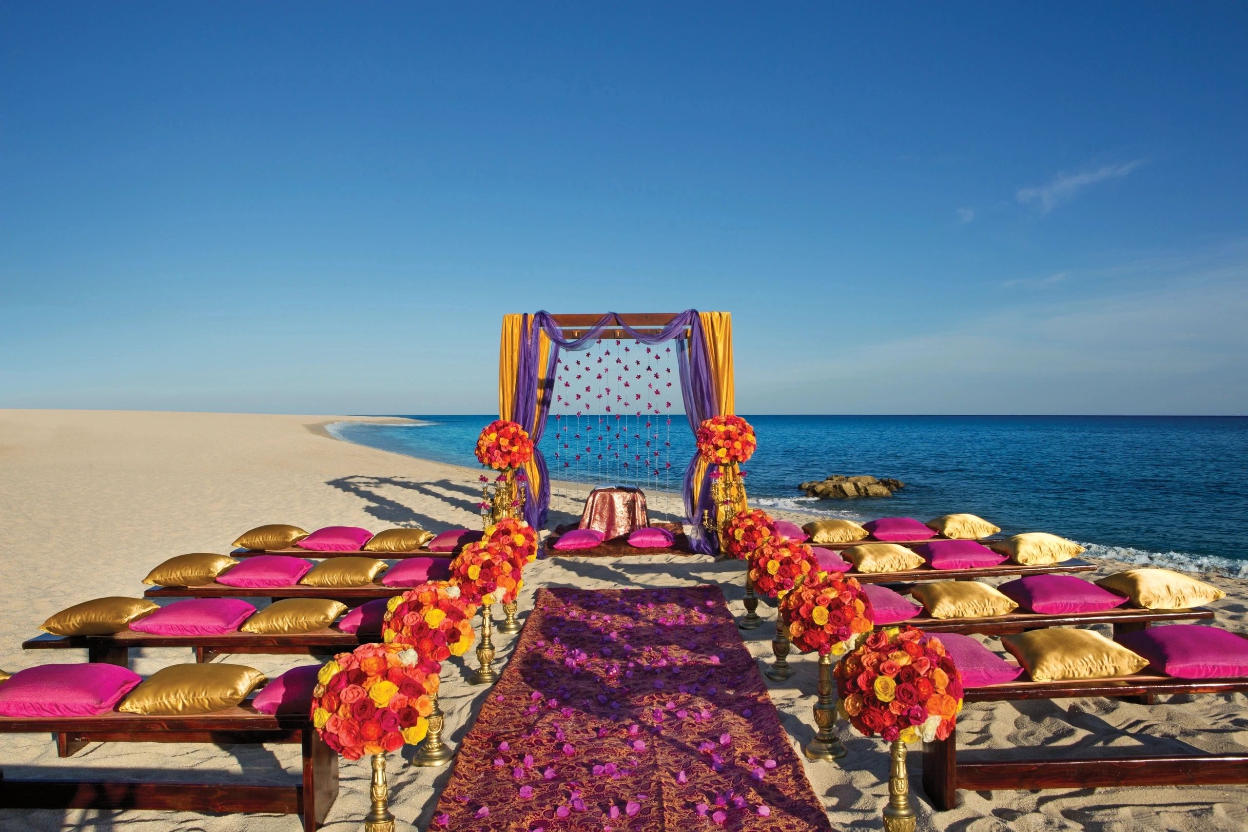 South Asian Beach Wedding Set up at Dreams Los Cabos Suites Golf Resort & Spa in Mexico