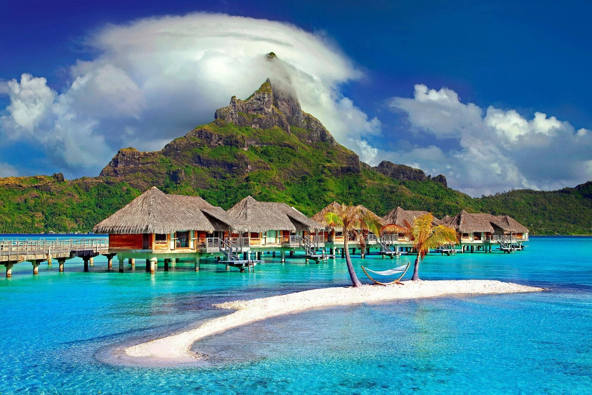 over the water bungalows in Bora Bora