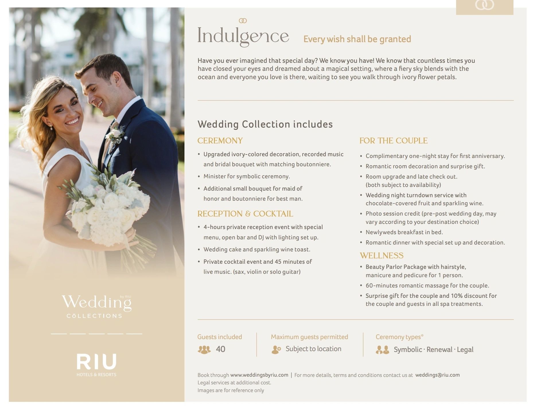Indulgence Wedding Package at Riu Resorts